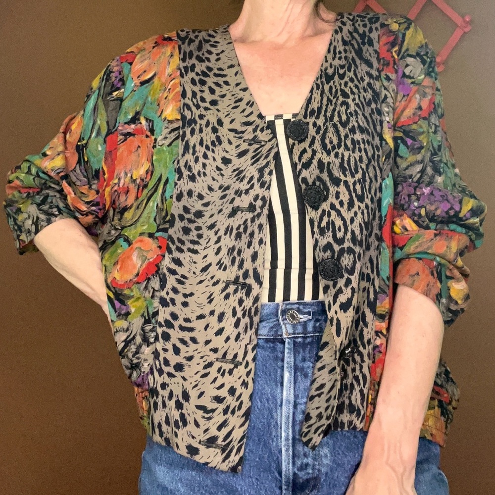Vintage Floral and Animal Print Button Down Top